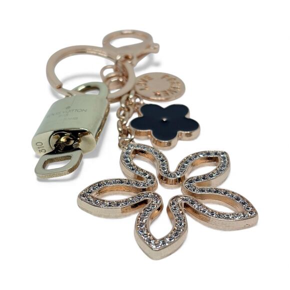 Louis Vuitton Lock & Key #310 | Floral Charm Keychain | Black & Rhinestone - Picture 6 of 6